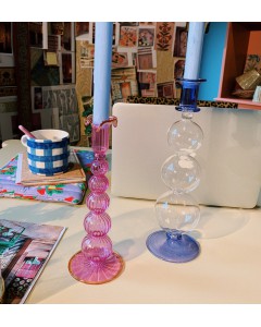 ANNA + NINA | Navy Blue Bubble Glass Candle Holder