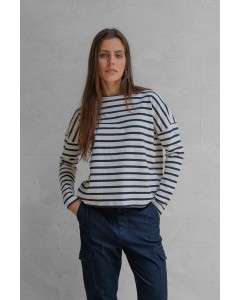 Penn & Ink | Sweater stripe navy/ecru