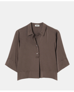 Zenggi | Flowy Satin Relaxed Polo Top