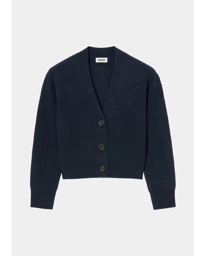 ZENGGI | FINE WOOL SHORT CARDIGAN MIDNIGHT BLUE
