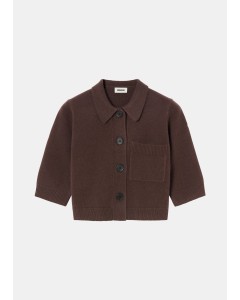 ZENGGI | FINE WOOL POLO CARDIGAN DARK BROWN