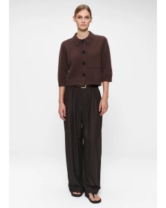 ZENGGI | FINE WOOL POLO CARDIGAN DARK BROWN