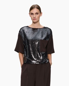 ZENGGI | JAPANESE CRÊPE SEQUIN TOP DARK BROWN